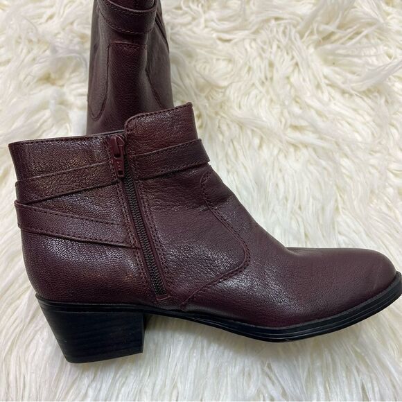 Naturalizer Womens Zakira Boots Ankle Bootie Block Heels Leather Dark Cherry 7M - Picture 2 of 8